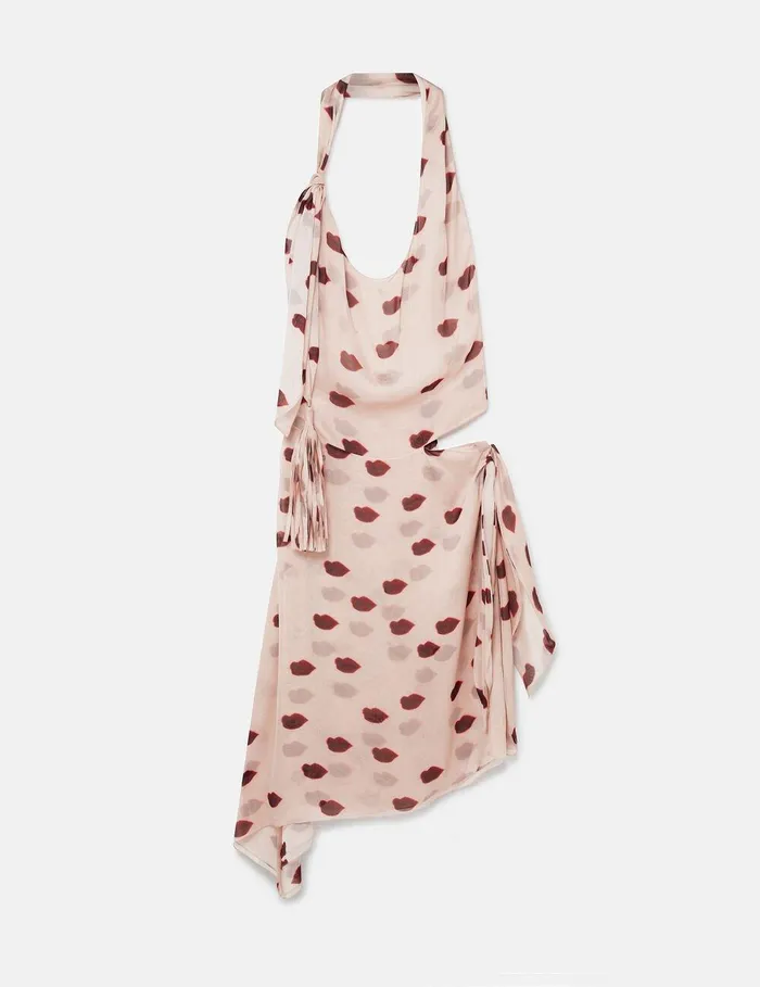Stella McCartney Dresses Women Sleeveless Lips Print Midi Dress Dusty Pink And Red