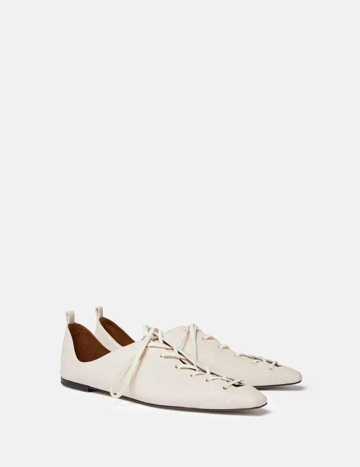 Stella McCartney Flats Women Terra Laced Alter Mat Ballerina Flats Greggio White Stella McCartney Flats Women Terra Laced Alter Mat Ballerina Flats Greggio White