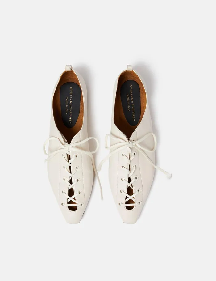 Stella McCartney Flats Women Terra Laced Alter Mat Ballerina Flats Greggio White Stella McCartney Flats Women Terra Laced Alter Mat Ballerina Flats Greggio White