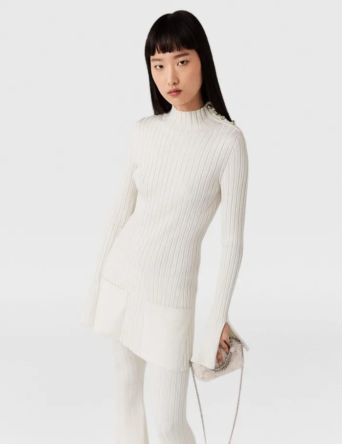 Stella McCartney Knitwear Women Ribbed Long Sleeve Mini Dress Pure White