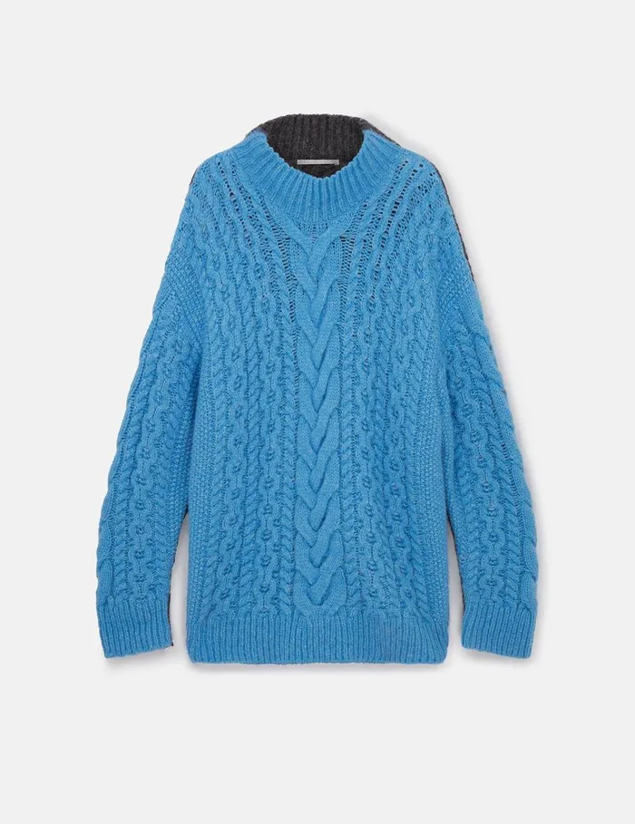 Stella McCartney Knitwear Women TwoTone Cable Knit Oversized Sweater Blue And Grey