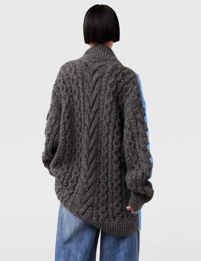 Stella McCartney Knitwear Women TwoTone Cable Knit Oversized Sweater Blue And Grey Stella McCartney Knitwear Women TwoTone Cable Knit Oversized Sweater Blue And Grey