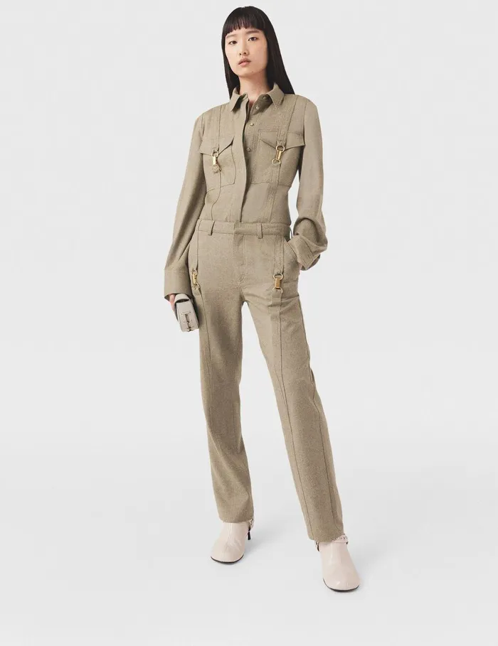 Stella McCartney Pants And Shorts Women ClaspEmbellished MidRise Wool Pants Light Moss Beige Stella McCartney Pants And Shorts Women ClaspEmbellished MidRise Wool Pants Light Moss Beige