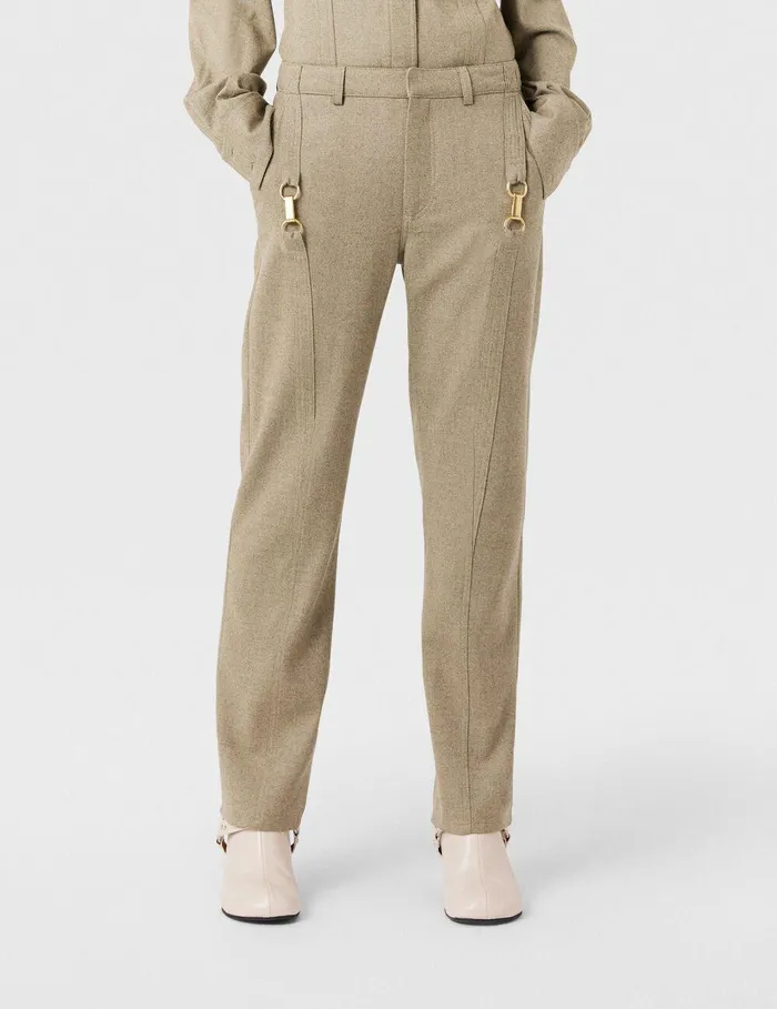 Stella McCartney Pants And Shorts Women ClaspEmbellished MidRise Wool Pants Light Moss Beige Stella McCartney Pants And Shorts Women ClaspEmbellished MidRise Wool Pants Light Moss Beige