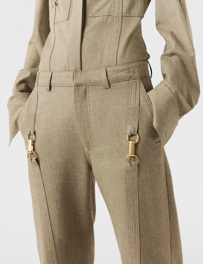 Stella McCartney Pants And Shorts Women ClaspEmbellished MidRise Wool Pants Light Moss Beige Stella McCartney Pants And Shorts Women ClaspEmbellished MidRise Wool Pants Light Moss Beige