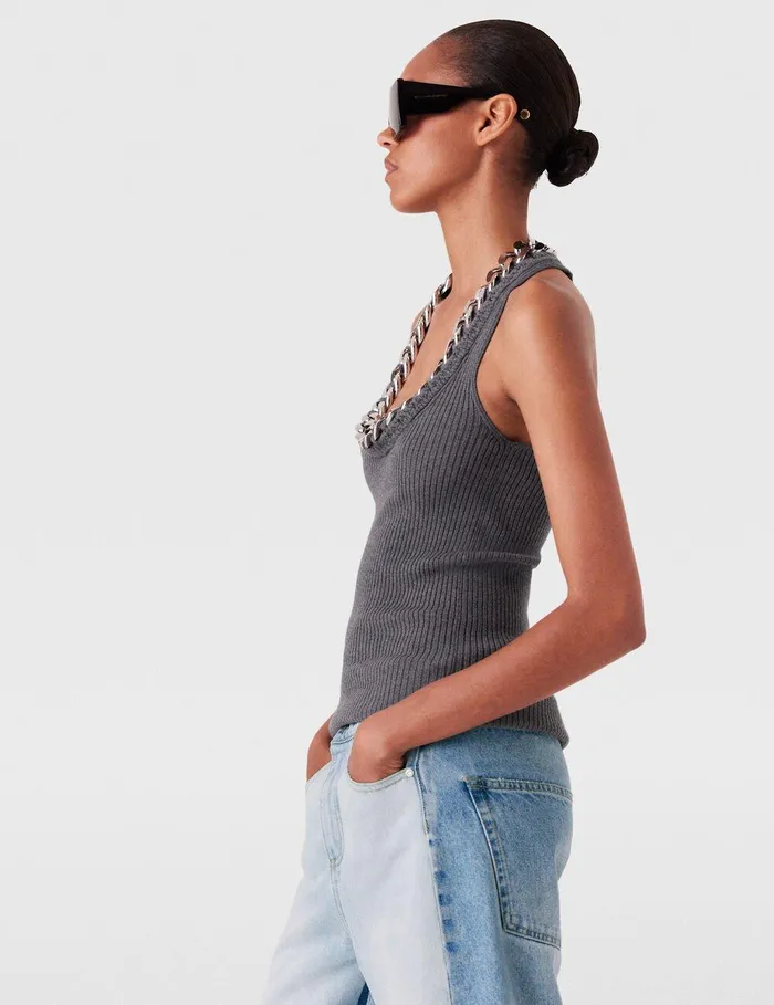 Stella McCartney Shirts And Tops Women Chunky Chain Tank Top Dunkelgrau Meliert Stella McCartney Shirts And Tops Women Chunky Chain Tank Top Dunkelgrau Meliert