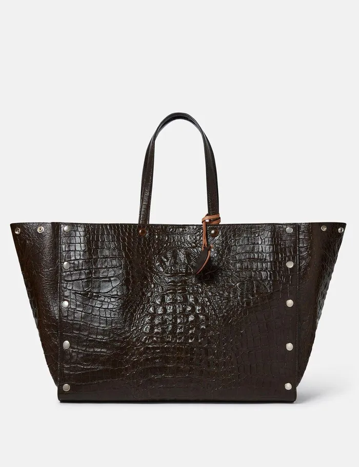 Stella McCartney Shoulder Bags Women Stella Studs Large CrocEmbossed Tote Bag Coffee Brown Stella McCartney Shoulder Bags Women Stella Studs Large CrocEmbossed Tote Bag Coffee Brown