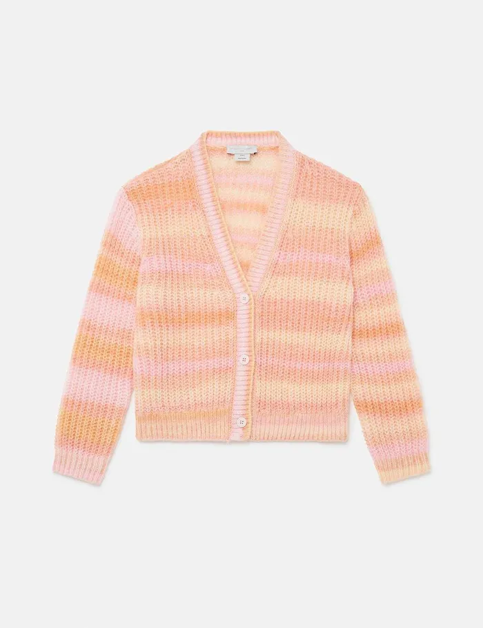 Stella McCartney Sweaters and Cardigans Kids Rainbow Striped Knitted Cardigan Peach Pink Stella McCartney Sweaters and Cardigans Kids Rainbow Striped Knitted Cardigan Peach Pink