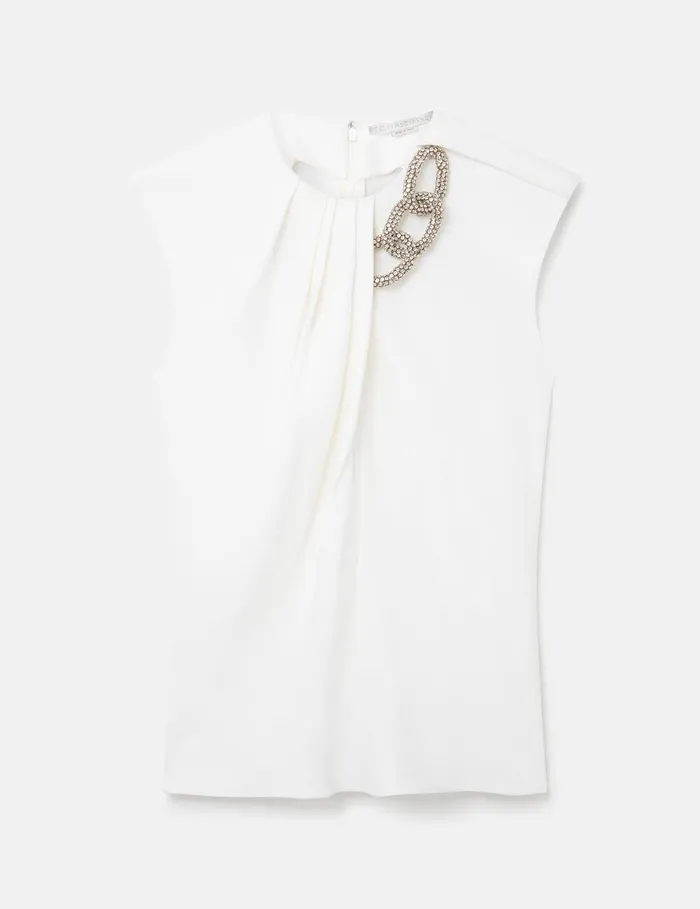Stella McCartney Sweatshirts And TShirts Women Falabella Crystal Chain Sleeveless Top White Stella McCartney Sweatshirts And TShirts Women Falabella Crystal Chain Sleeveless Top White