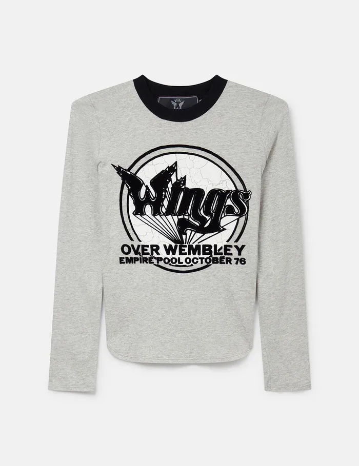 Stella McCartney Sweatshirts And TShirts Women Wings Graphic LongSleeved Cotton Top Light Grey Melange Stella McCartney Sweatshirts And TShirts Women Wings Graphic LongSleeved Cotton Top Light Grey Melange
