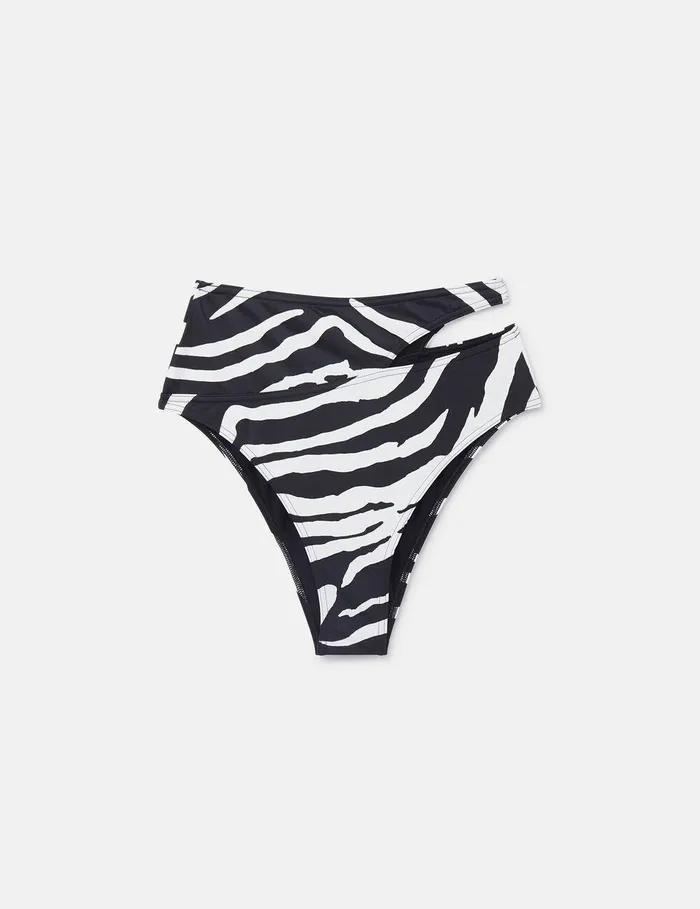 Stella McCartney Swimwear Women Zebra Print CutOut HighWaisted Bikini Briefs Blackivory Stella McCartney Swimwear Women Zebra Print CutOut HighWaisted Bikini Briefs Blackivory
