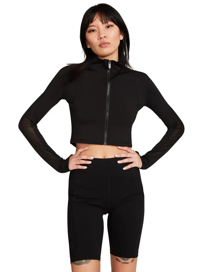 Steve Madden Cropped Active Jacket Black Womens Jackets and Coats