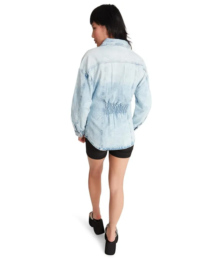 Steve Madden Elastic Back Denim Shirt Denim Fabric Womens Tops Steve Madden Elastic Back Denim Shirt Denim Fabric Womens Tops