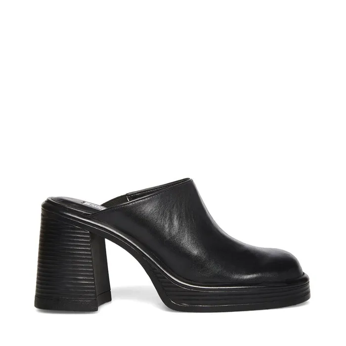 Steve Madden Flirtie Black Leather Womens Mules