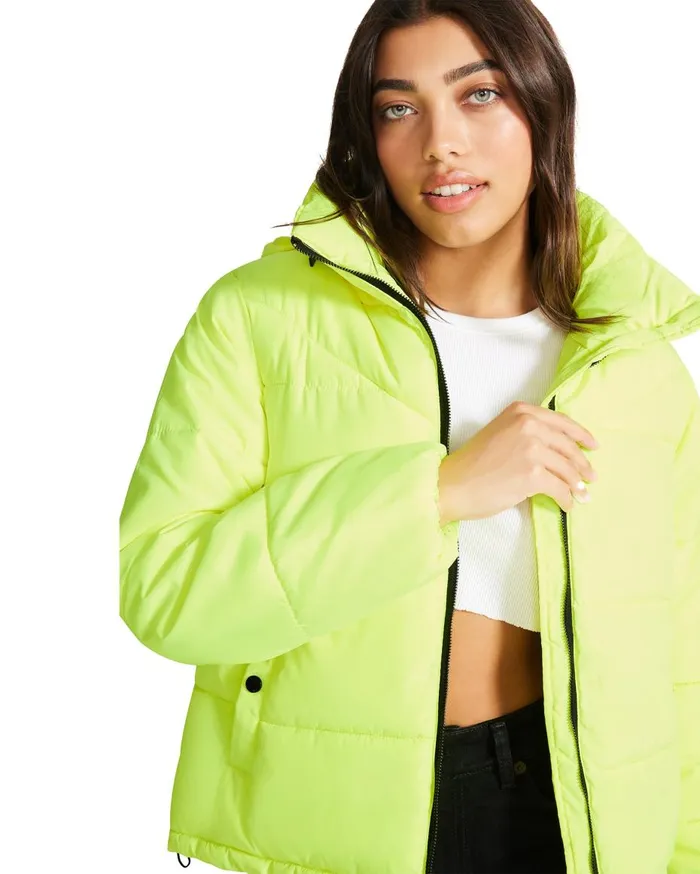 Steve Madden Puffer Jacket Lime Womens Jackets and Coats