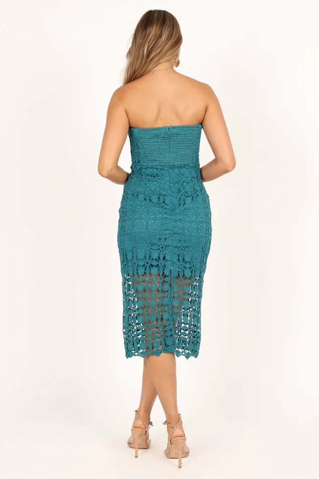 Strapless Dresses Petal and Pup Women Candice Strapless Lace Midi Dress Teal