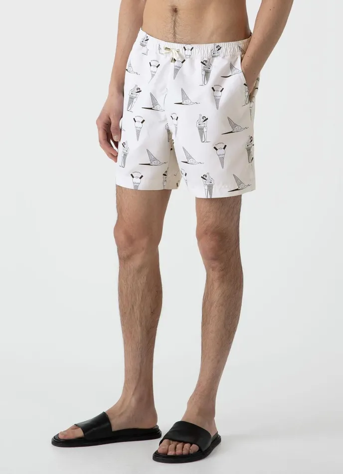 Sunspel X Matt Blease Drawstring Swim Shorts Ice Cream Print Men SUNSPEL Swimwear