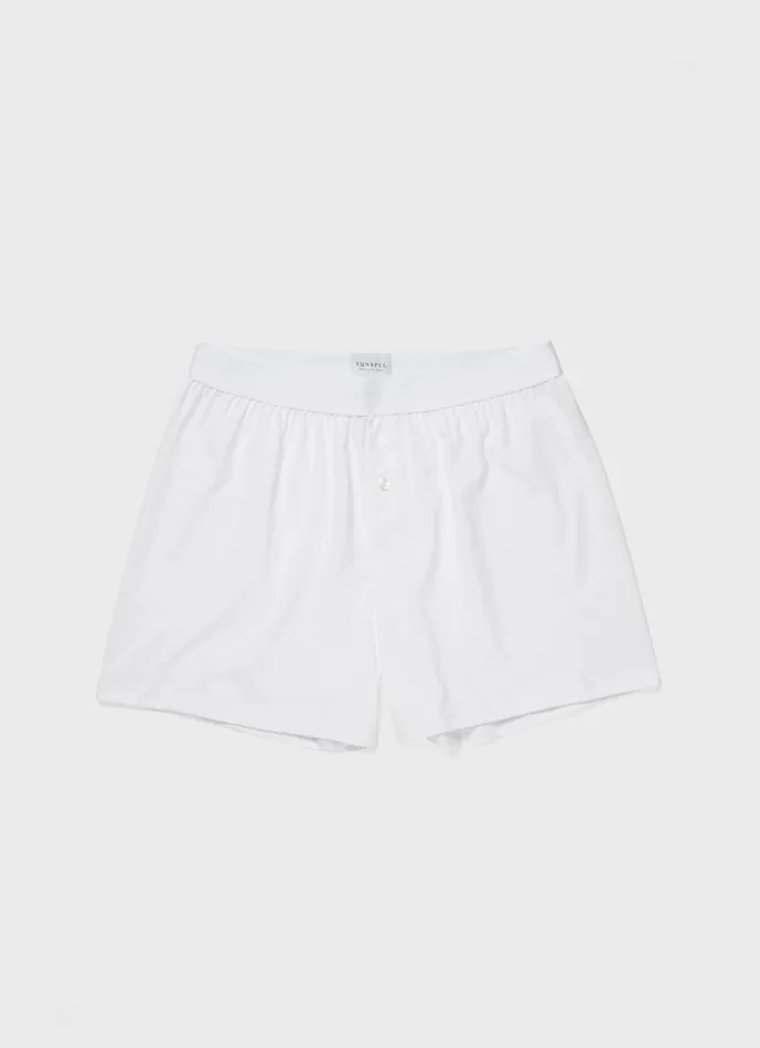 Superfine Cotton OneButton Shorts White Men SUNSPEL Trunks and Shorts