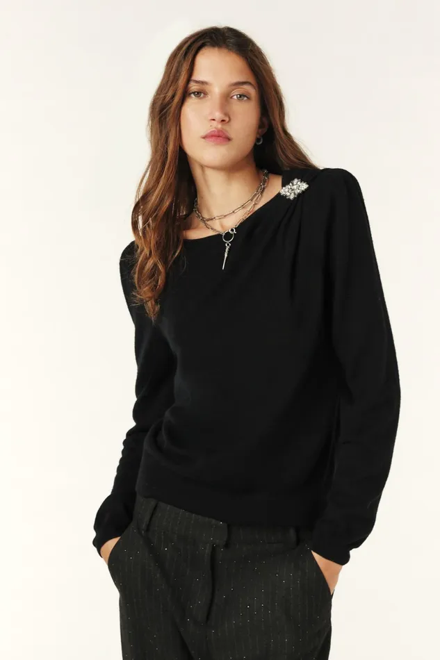 Sweater With Brooch Briana Black Women Baandsh Sweaters and Cardigans