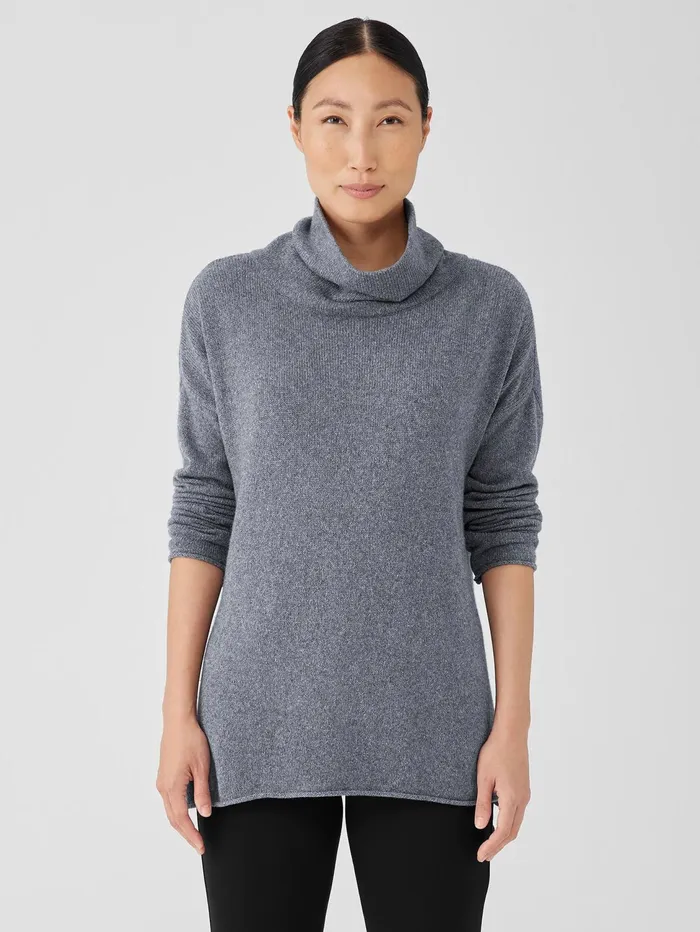 Sweaters and Cardigans Women Eileen Fisher Cotton And Recycled Cashmere Turtleneck Long Top Ash