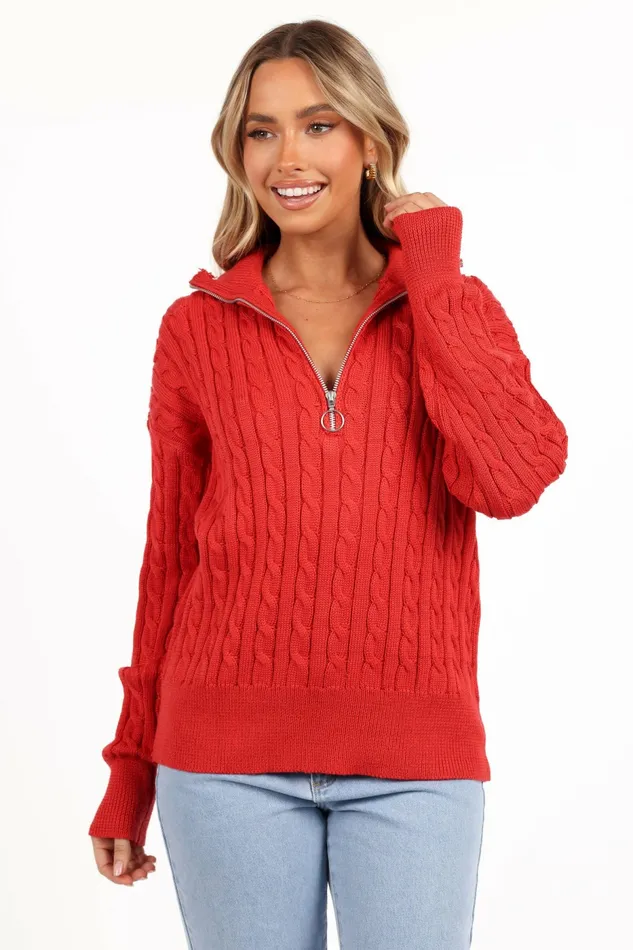 Sweaters Frida Quarter Zip Knit Sweater Red Petal and Pup Women