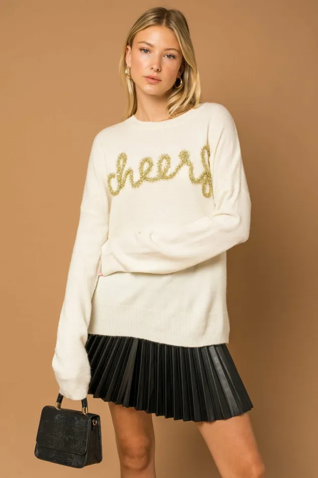 Sweaters Poppy Cursive Cheer Knit Sweater White Petal and Pup Women