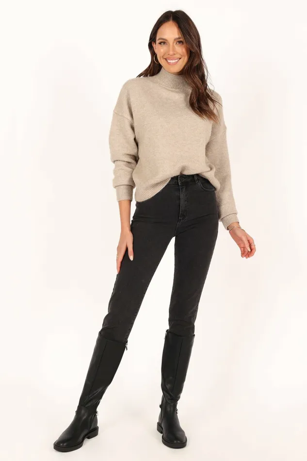 Sweaters Women Brianna Mockneck Knit Sweater Beige Petal and Pup