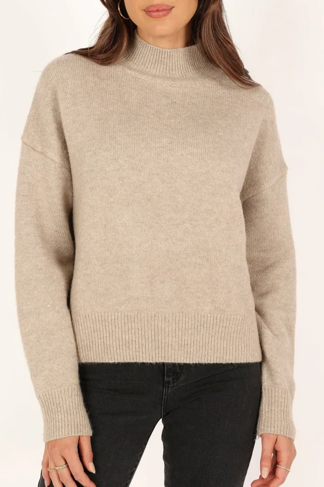 Sweaters Women Brianna Mockneck Knit Sweater Beige Petal and Pup