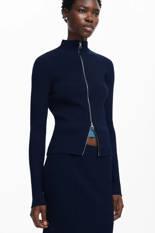 Sweaters Women Desigual Ribbed Knit Sweater Blue