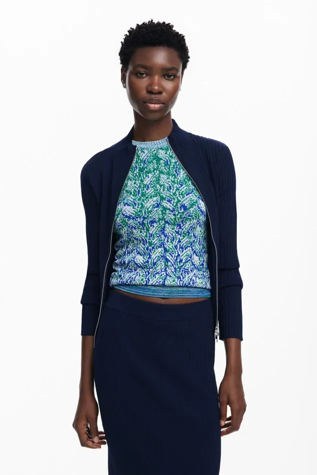 Sweaters Women Desigual Ribbed Knit Sweater Blue