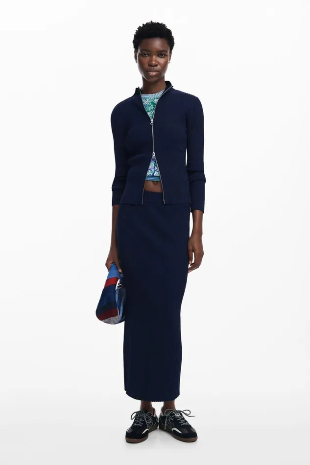 Sweaters Women Desigual Ribbed Knit Sweater Blue