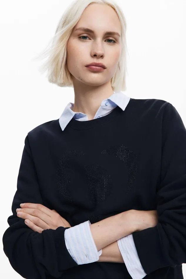 Sweaters Women Desigual Strass Logo Sweatshirt Black