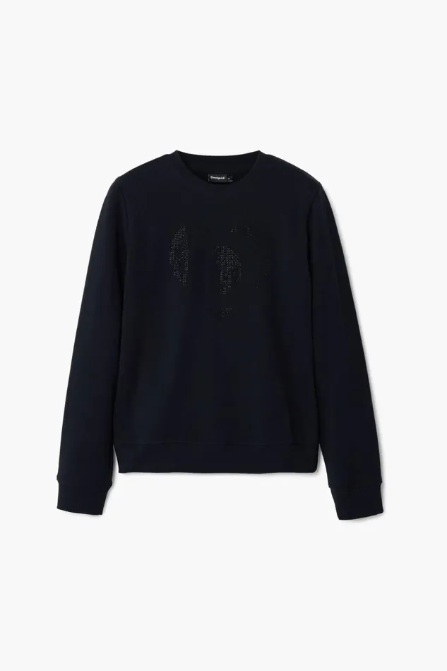 Sweaters Women Desigual Strass Logo Sweatshirt Black