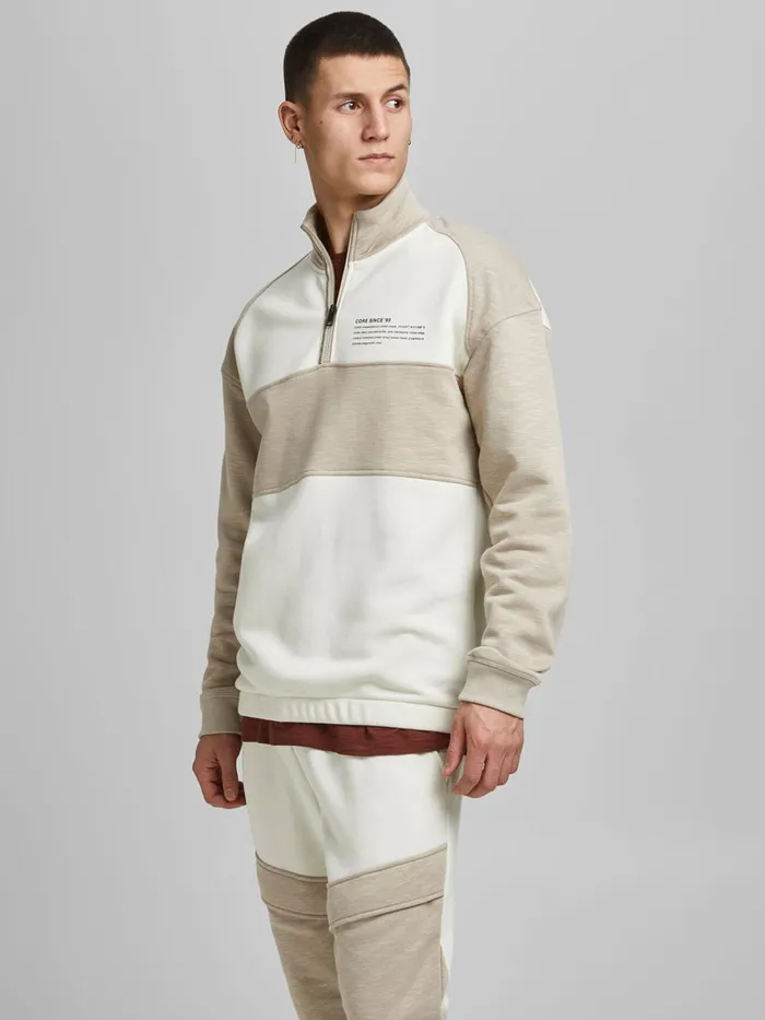 Sweatshirts JACK and JONES Mens COLOUR BLOCK HIGH NECK SWEATSHIRT Beige Silver Birch Gift 4 You Sweatshirts JACK and JONES Mens COLOUR BLOCK HIGH NECK SWEATSHIRT Beige Silver Birch Gift 4 You