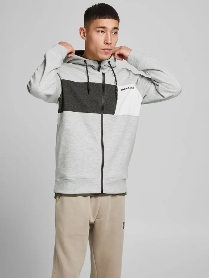 Sweatshirts JACK and JONES Mens INTERLOCK SWEAT ZIP HOODIE Grey Light Grey Melange Near Me Sweatshirts JACK and JONES Mens INTERLOCK SWEAT ZIP HOODIE Grey Light Grey Melange Near Me