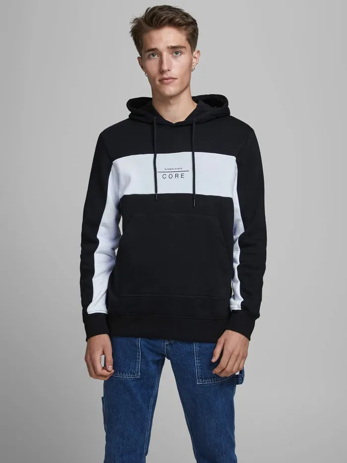 Sweatshirts JACK and JONES Mens REGULAR FIT HOODIE Black Black Gift 4 You