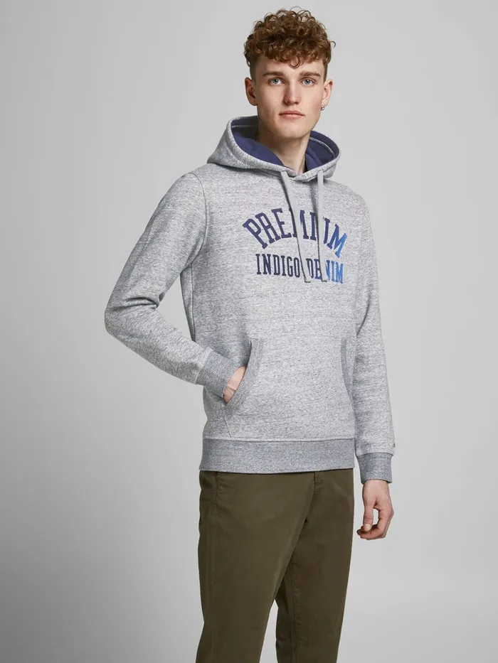Sweatshirts JACK and JONES Mens REGULAR FIT KANGAROO POCKET HOODIE Grey Light Grey Melange For Sale Sweatshirts JACK and JONES Mens REGULAR FIT KANGAROO POCKET HOODIE Grey Light Grey Melange For Sale