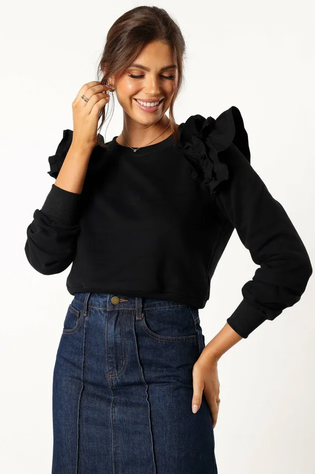 Sweatshirts Petal and Pup Women Cora Ruffle Sleeve Sweatshirt Black
