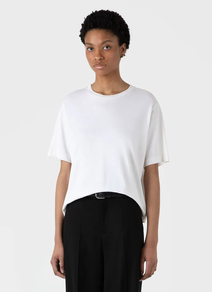 Tshirts and Tops Boxy Silk Tshirt White ussunspel Women