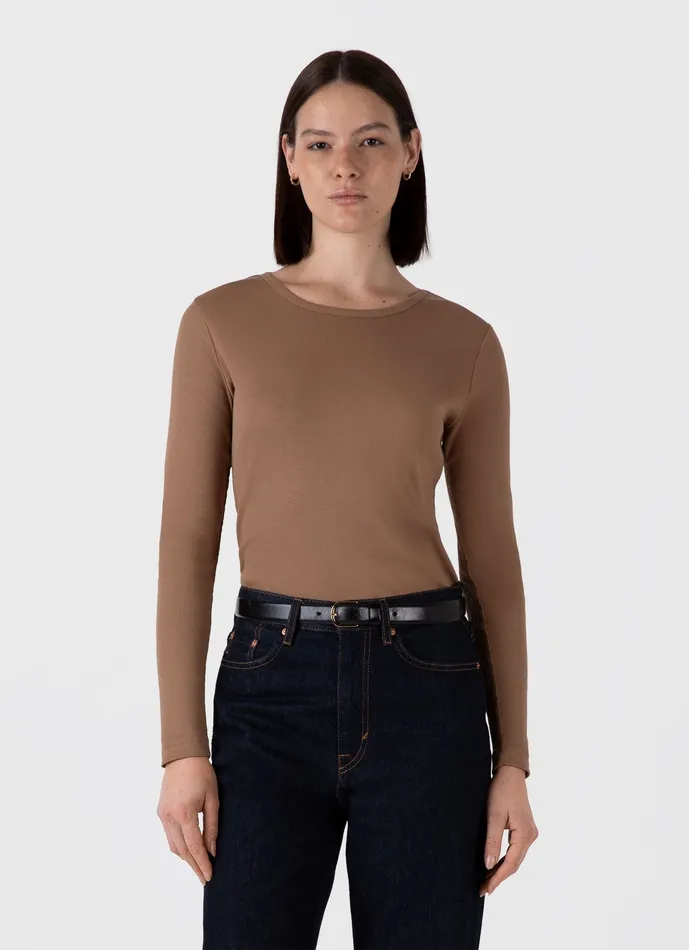Tshirts and Tops Long Sleeve Ribbed Tshirt Almond 8211 ussunspel Women