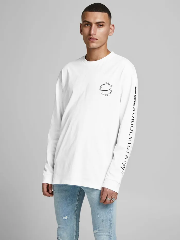 Tshirts JACK and JONES Mens BOXY FIT PRINT LONGSLEEVED TSHIRT White White Online Tshirts JACK and JONES Mens BOXY FIT PRINT LONGSLEEVED TSHIRT White White Online