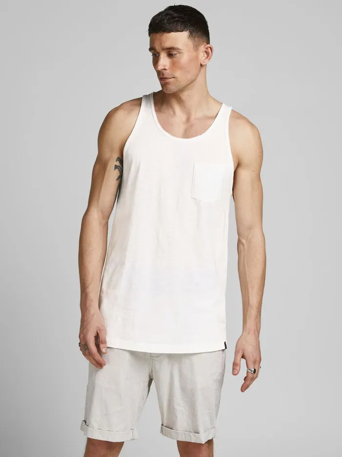 Tshirts JACK and JONES Mens LONG SINGLE POCKET TANK TOP White Cloud Dancer Gift Ideas Tshirts JACK and JONES Mens LONG SINGLE POCKET TANK TOP White Cloud Dancer Gift Ideas