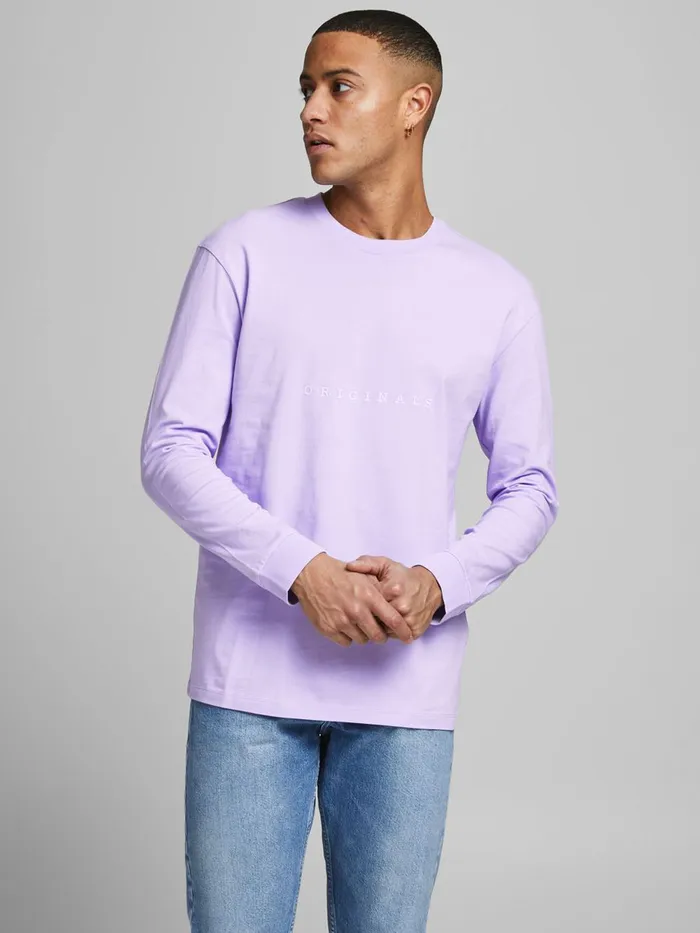 Tshirts JACK and JONES Mens SMALL PRINT LONGSLEEVED TSHIRT Pastel Lavender Cheap On Sale Tshirts JACK and JONES Mens SMALL PRINT LONGSLEEVED TSHIRT Pastel Lavender Cheap On Sale