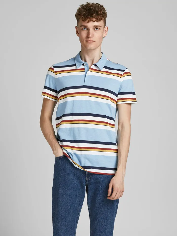 Tshirts JACK and JONES Mens STRIPED POLO SHIRT Blue Dusk Blue Casaul