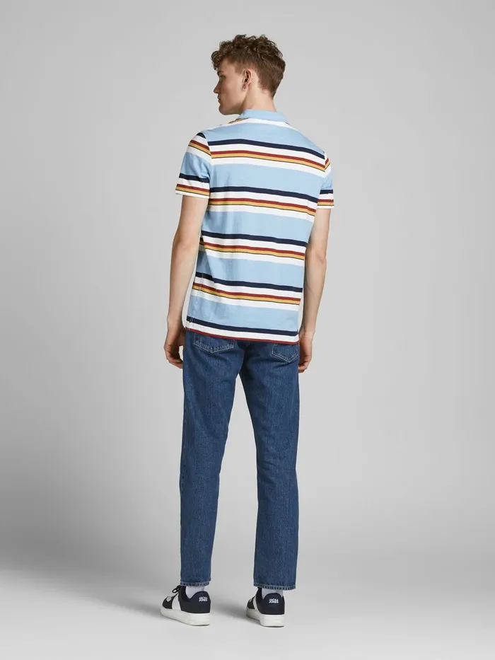 Tshirts JACK and JONES Mens STRIPED POLO SHIRT Blue Dusk Blue Casaul