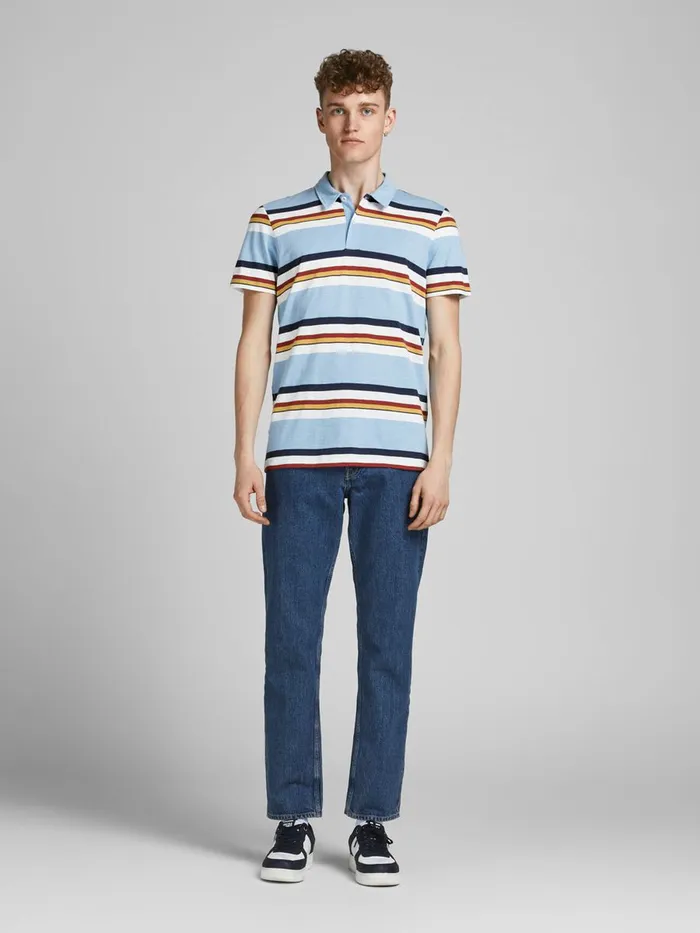 Tshirts JACK and JONES Mens STRIPED POLO SHIRT Blue Dusk Blue Casaul