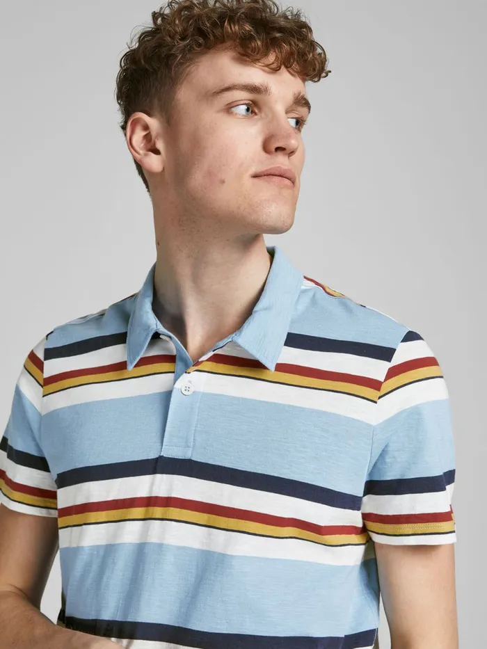 Tshirts JACK and JONES Mens STRIPED POLO SHIRT Blue Dusk Blue Casaul