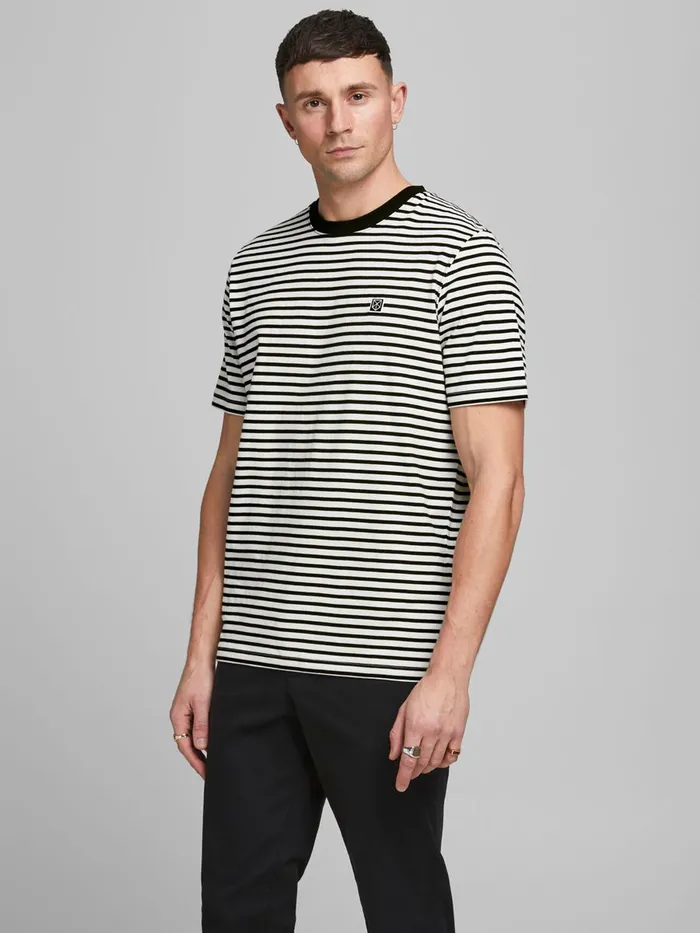 Tshirts JACK and JONES Mens STRIPED TSHIRT White Egret Near Me