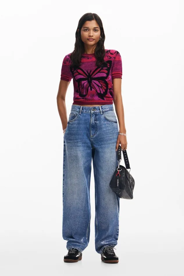 TShirts Women Desigual Butterfly Knit Tshirt Red