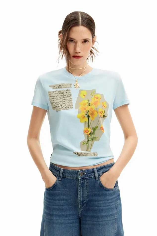 TShirts Women Desigual Floral Patch Tshirt Blue